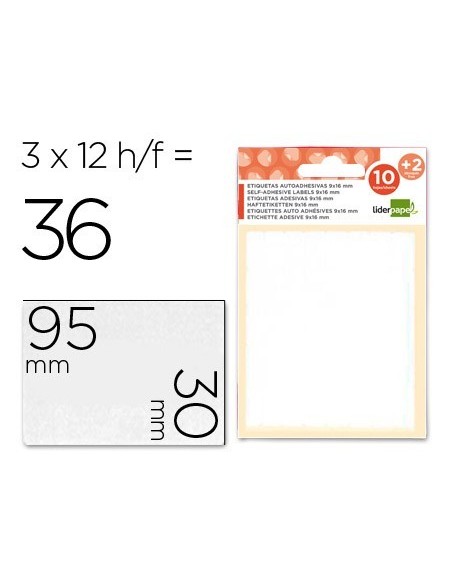 ETIQUETAS LIDERPAPEL SOBRE DE 10 H. + 2 H. OBSEQUIO 30X95 MM 2 UNIDADES POR HOJA