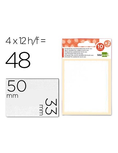 ETIQUETAS LIDERPAPEL SOBRE DE 10 H. + 2 H. OBSEQUIO 33X50 MM -4 UNIDADES POR HOJA