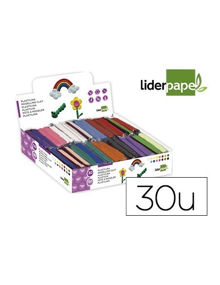 PLASTILINA LIDERPAPEL EN BARRAS DE 50 GRAMOS CAJA DE 30 UNIDADES COLORES SURTIDOS