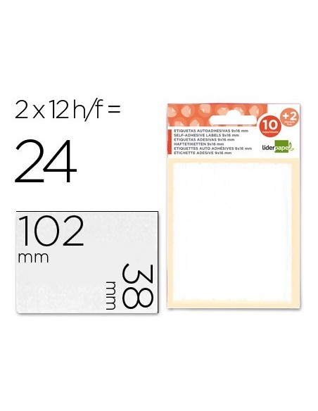 ETIQUETAS LIDERPAPEL SOBRE DE 10 H. + 2 H. OBSEQUIO 38X102 MM -2 UNIDADES POR HOJA