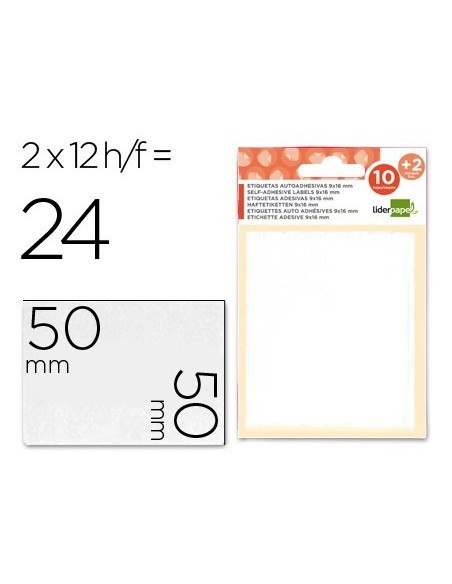 ETIQUETAS LIDERPAPEL SOBRE DE 10 H. + 2 H. OBSEQUIO 50X50 MM -2 UNIDADES POR HOJA