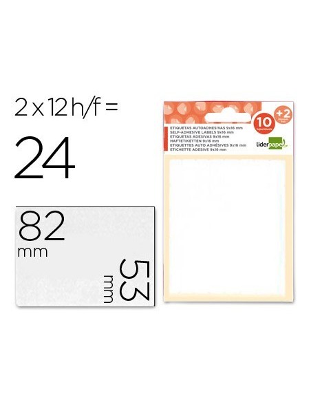 ETIQUETAS LIDERPAPEL SOBRE DE 10 H. + 2 H. OBSEQUIO 53X82 MM -2 UNIDADES POR HOJA