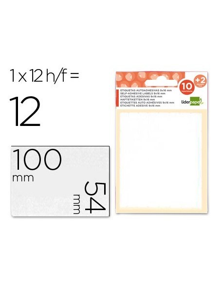 ETIQUETAS LIDERPAPEL SOBRE DE 10 H. + 2 H. OBSEQUIO 54X100 MM -1 UNIDADES POR HOJA