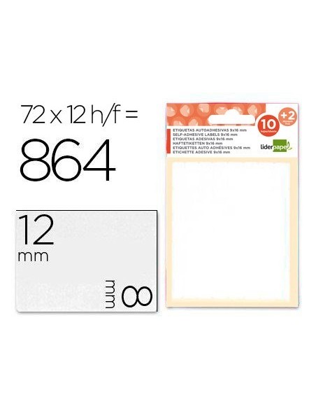 ETIQUETAS LIDERPAPEL SOBRE DE 10 H. + 2 H. OBSEQUIO 8X12 MM -72 UNIDADES POR HOJA