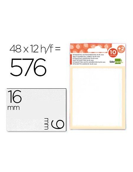 ETIQUETAS LIDERPAPEL SOBRE DE 10 H. + 2 H. OBSEQUIO 9X16 MM -48 UNIDADES POR HOJA