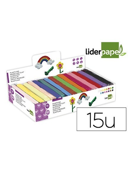 PLASTILINA LIDERPAPEL EN BARRAS DE 150 GRAMOS CAJA DE 15 UNIDADES COLORES SURTIDOS