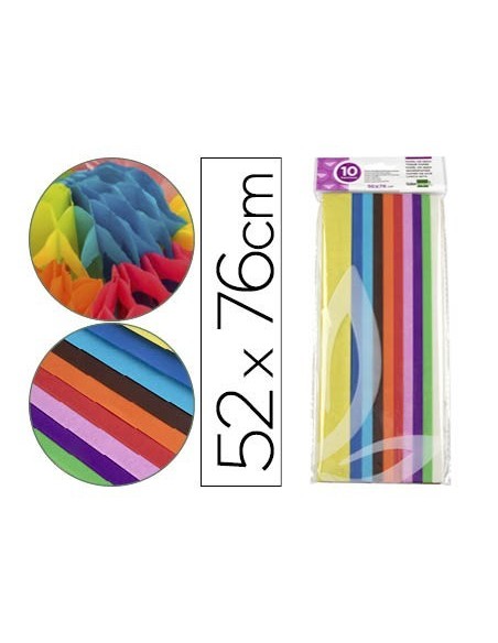 PAPEL SEDA LIDERPAPEL 52X76CM 18G/M2 BOLSA DE 10 HOJAS COLORES SURTIDOS