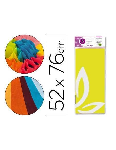 PAPEL SEDA LIDERPAPEL 52X76CM 18G/M2 BOLSA DE 5 HOJAS AMARILLO