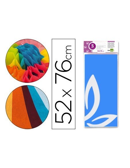 PAPEL SEDA LIDERPAPEL 52X76CM 18G/M2 BOLSA DE 5 HOJAS CELESTE