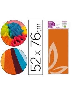 PAPEL SEDA LIDERPAPEL 52X76CM 18G/M2 BOLSA DE 5 HOJAS NARANJA