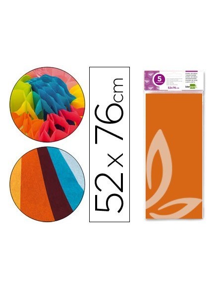 PAPEL SEDA LIDERPAPEL 52X76CM 18G/M2 BOLSA DE 5 HOJAS NARANJA
