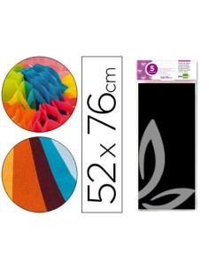 PAPEL SEDA LIDERPAPEL 52X76CM 18G/M2 BOLSA DE 5 HOJAS NEGRO