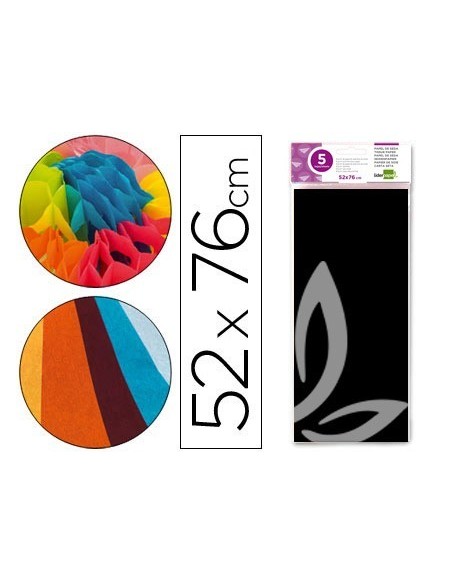 PAPEL SEDA LIDERPAPEL 52X76CM 18G/M2 BOLSA DE 5 HOJAS NEGRO