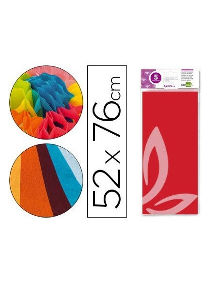 PAPEL SEDA LIDERPAPEL 52X76CM 18G/M2 BOLSA DE 5 HOJAS ROJO