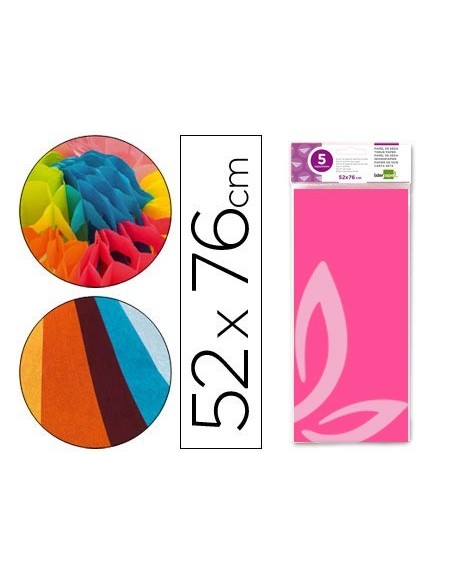 PAPEL SEDA LIDERPAPEL 52X76CM 18G/M2 BOLSA DE 5 HOJAS ROSA