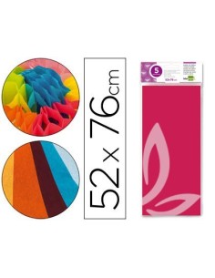 PAPEL SEDA LIDERPAPEL 52X76CM 18G/M2 BOLSA DE 5 HOJAS ROSA FUERTE