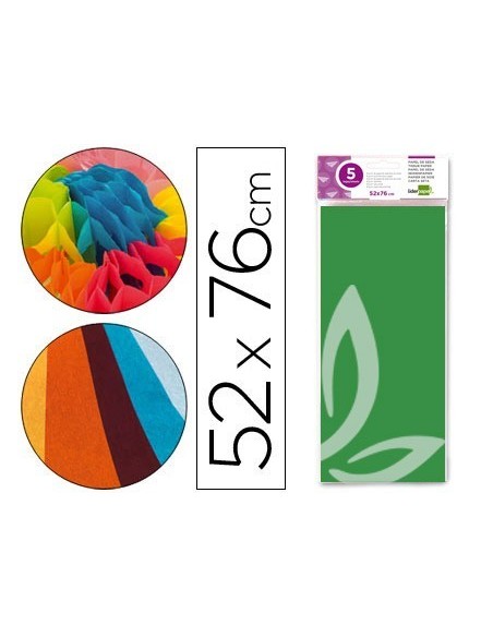PAPEL SEDA LIDERPAPEL 52X76CM 18G/M2 BOLSA DE 5 HOJAS VERDE