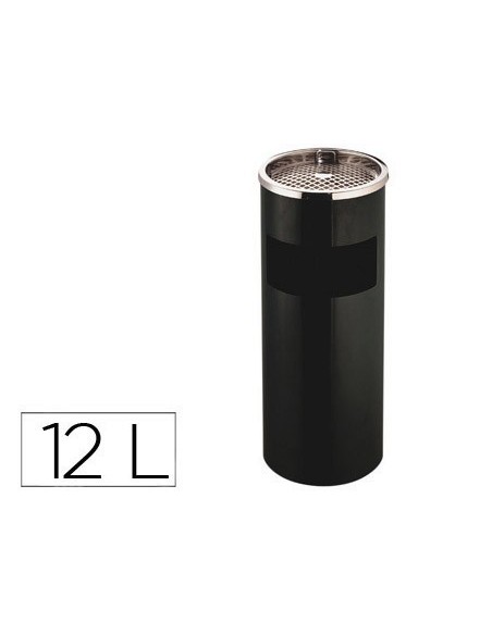 CENICERO PAPELERA METALICO Q-CONNECT CON RECOGECOLILLAS NEGRO 61,5X25 CM