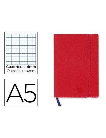 LIBRETA LIDERPAPEL SIMIL PIEL A5 120 HOJAS 70G/M2 CUADRO 4MM SIN MARGEN ROJO