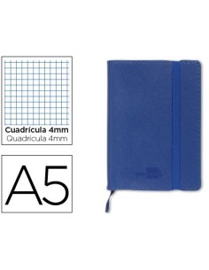 LIBRETA LIDERPAPEL SIMIL PIEL A5 120 HOJAS 70G/M2 CUADRO 4MM SIN MARGEN AZUL
