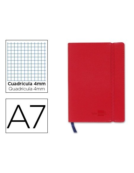 LIBRETA LIDERPAPEL SIMIL PIEL A7 120 HOJAS 70G/M2 CUADRO 4MM SIN MARGEN ROJO