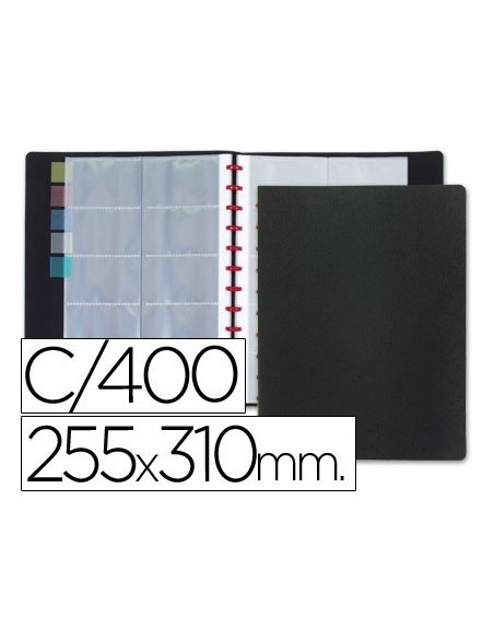 TARJETERO LIDERPAPEL ANILLAS DIN A4 CON 20 FUNDAS INTERCAMBIABLES CAPACIDAD 400 TARJETAS