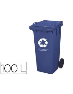 PAPELERA CONTENEDOR Q-CONNECT PLASTICO CON TAPADERA 100L COLOR AZUL 800X510X525 MM CON RUEDAS