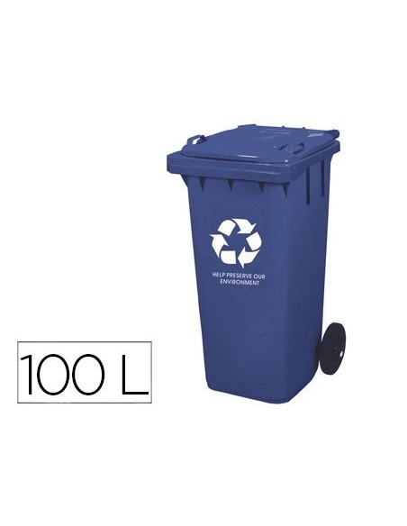 PAPELERA CONTENEDOR Q-CONNECT PLASTICO CON TAPADERA 100L COLOR AZUL 800X510X525 MM CON RUEDAS