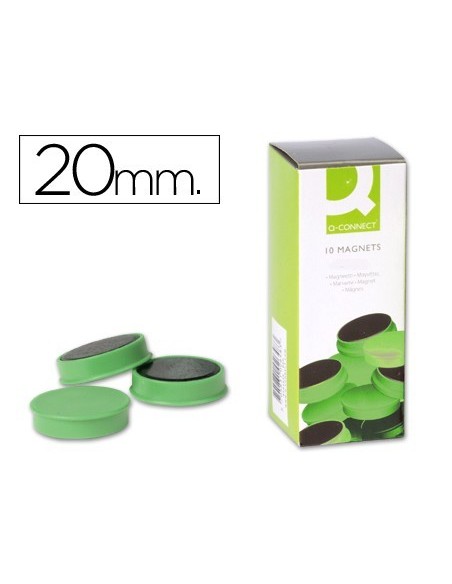 IMANES PARA SUJECION Q-CONNECT IDEAL PARA PIZARRAS MAGNETICAS20 MM VERDE -CAJA DE 10 IMANES