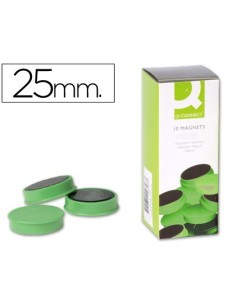 IMANES PARA SUJECION Q-CONNECT IDEAL PARA PIZARRAS MAGNETICAS25 MM VERDE -CAJA DE 10 IMANES
