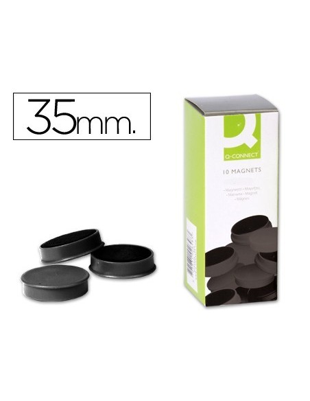 IMANES PARA SUJECION Q-CONNECT IDEAL PARA PIZARRAS MAGNETICAS35 MM NEGRO -CAJA DE 10 IMANES