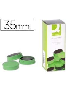 IMANES PARA SUJECION Q-CONNECT IDEAL PARA PIZARRAS MAGNETICAS35 MM VERDE -CAJA DE 10 IMANES