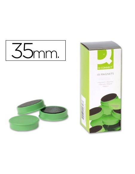 IMANES PARA SUJECION Q-CONNECT IDEAL PARA PIZARRAS MAGNETICAS35 MM VERDE -CAJA DE 10 IMANES