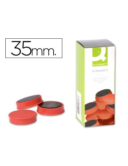 IMANES PARA SUJECION Q-CONNECT IDEAL PARA PIZARRAS MAGNETICAS35 MM ROJO -CAJA DE 10 IMANES