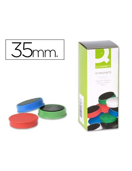 IMANES PARA SUJECION Q-CONNECT IDEAL PARA PIZARRAS MAGNETICAS35 MM COLORES SURTIDOS -CAJA DE 10 IMANES