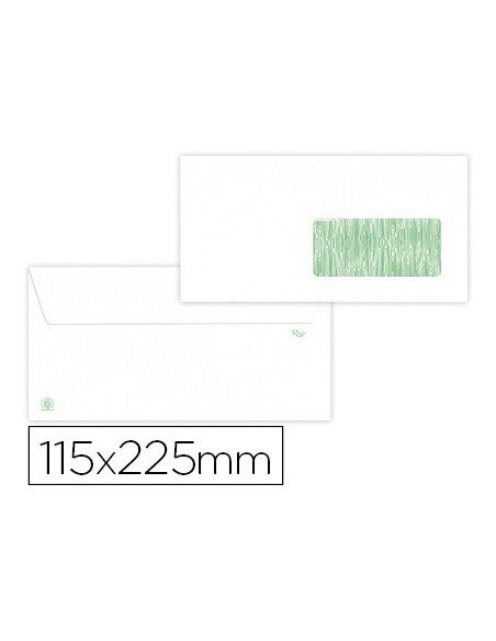 SOBRE LIDERPAPEL BLANCO 115X225 MM VENTANA DERECHA SOLAPA TIRA DE SILICONA PAPEL RECICLADO 90 GR CAJA DE 500