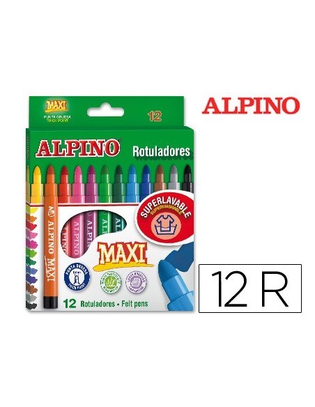 ROTULADOR ALPINO MAXI CAJA DE 12 COLORES SURTIDOS