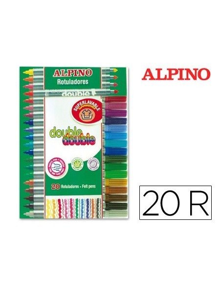 ROTULADOR ALPINO DOUBLE DOUBLE PUNTA GRUESA Y PUNTA FINA CAJA DE 20+4 COLORES SURTIDOS