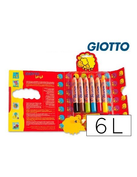 LAPICES DE COLORES GIOTTO SUPER BEBE CAJA DE 6 LAPICES COLORES SURTIDOS + SACAPUNTAS