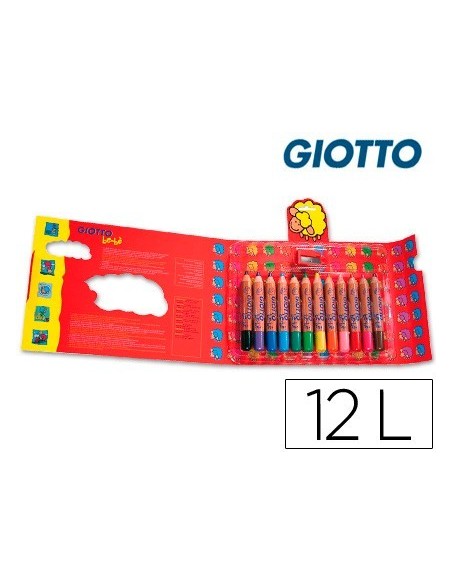 LAPICES DE COLORES GIOTTO SUPER BEBE CAJA DE 12 LAPICES COLORES SURTIDOS + SACAPUNTAS