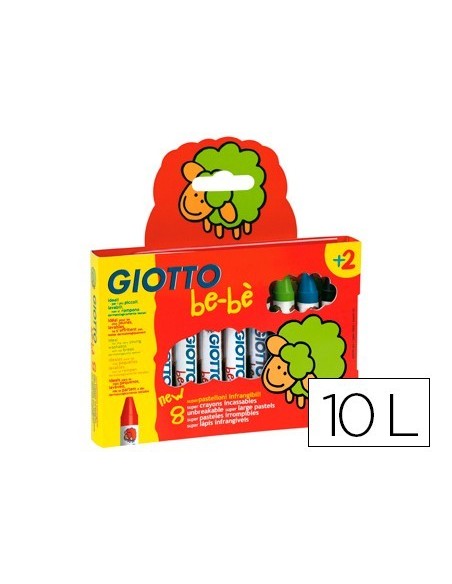 LAPICES CERA GIOTTO SUPER BEBE CAJA DE 10 COLORES SURTIDOS + SACAPUNTAS