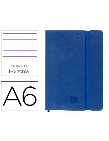 LIBRETA LIDERPAPEL SIMIL PIEL A6 120 HOJAS 70G/M2 HORIZONTAL SIN MARGEN AZUL