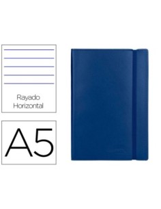 LIBRETA LIDERPAPEL SIMIL PIEL A5 120 HOJAS 70G/M2 HORIZONTAL SIN MARGEN AZUL