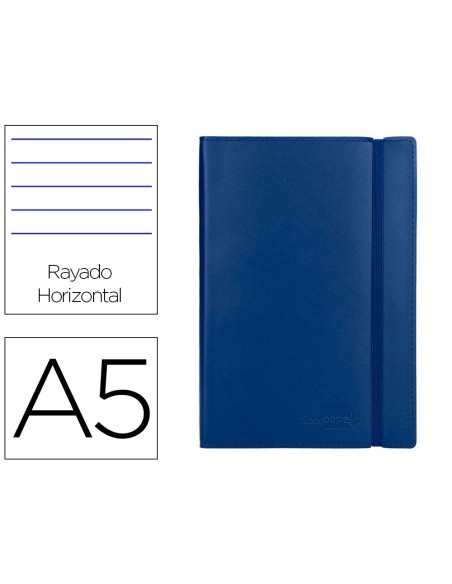 LIBRETA LIDERPAPEL SIMIL PIEL A5 120 HOJAS 70G/M2 HORIZONTAL SIN MARGEN AZUL