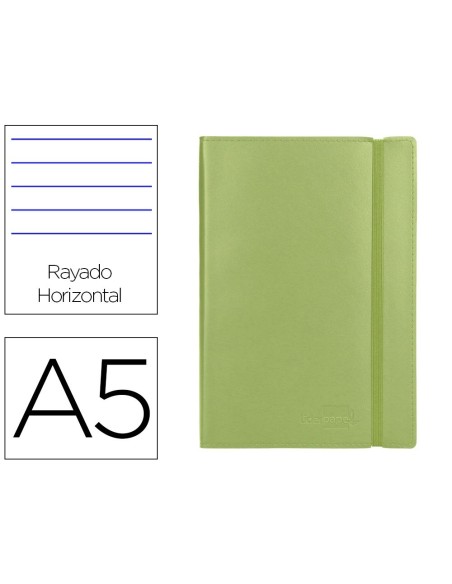 LIBRETA LIDERPAPEL SIMIL PIEL A5 120 HOJAS 70G/M2 HORIZONTAL SIN MARGEN VERDE