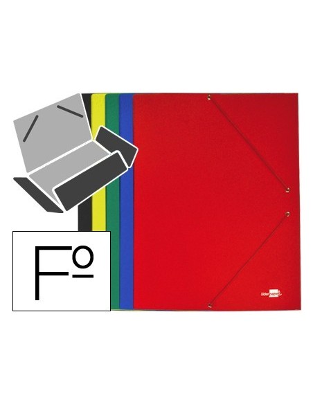 CARPETA LIDERPAPEL GOMAS FOLIO 3 SOLAPAS CARTON PLASTIFICADO COLORES SURTIDOS