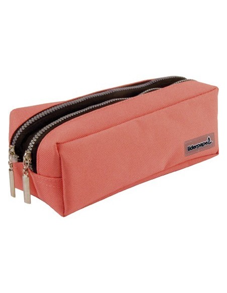 BOLSO ESCOLAR LIDERPAPEL PORTATODO RECTANGULAR 2 BOLSILLOS CORAL 185X55X70 MM