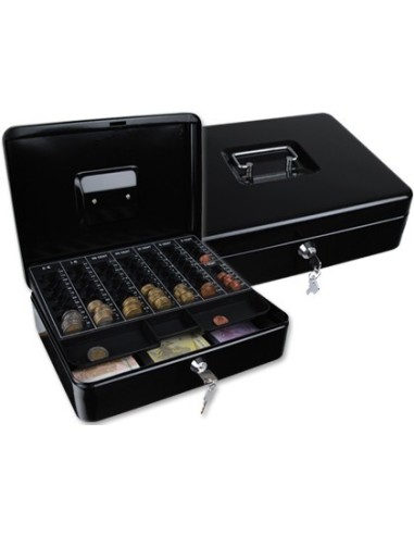 CAJA CAUDALES Q-CONNECT 12" 300X240X90 MM NEGRA CON PORTAMONEDAS