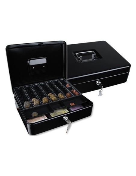 CAJA CAUDALES Q-CONNECT 12" 300X240X90 MM NEGRA CON PORTAMONEDAS