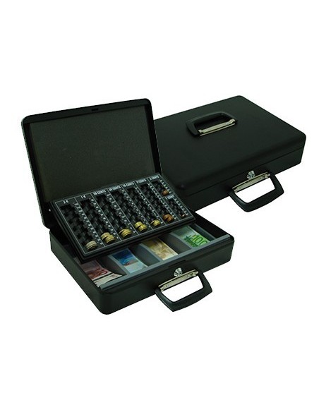 CAJA CAUDALES Q-CONNECT 14,5" 370X290X110 MM CON PORTAMONEDAS Y BANDEJA PARA BILLETES
